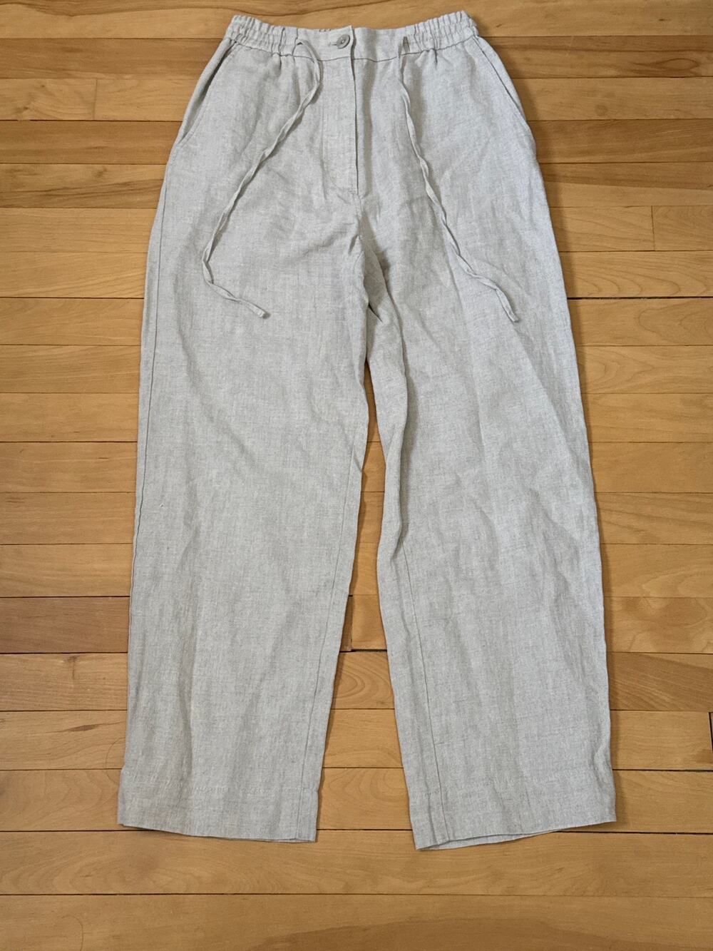 COS High Rise Wide Leg Tailored Linen Pants Beige 2 EUC